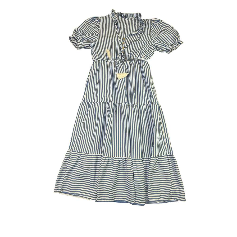 Shein VCAY Blue and White Striped Tiered Midi Dress